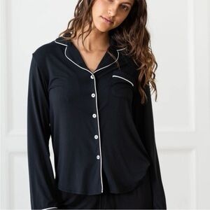 Elegant Black Pajama Set with White Trim